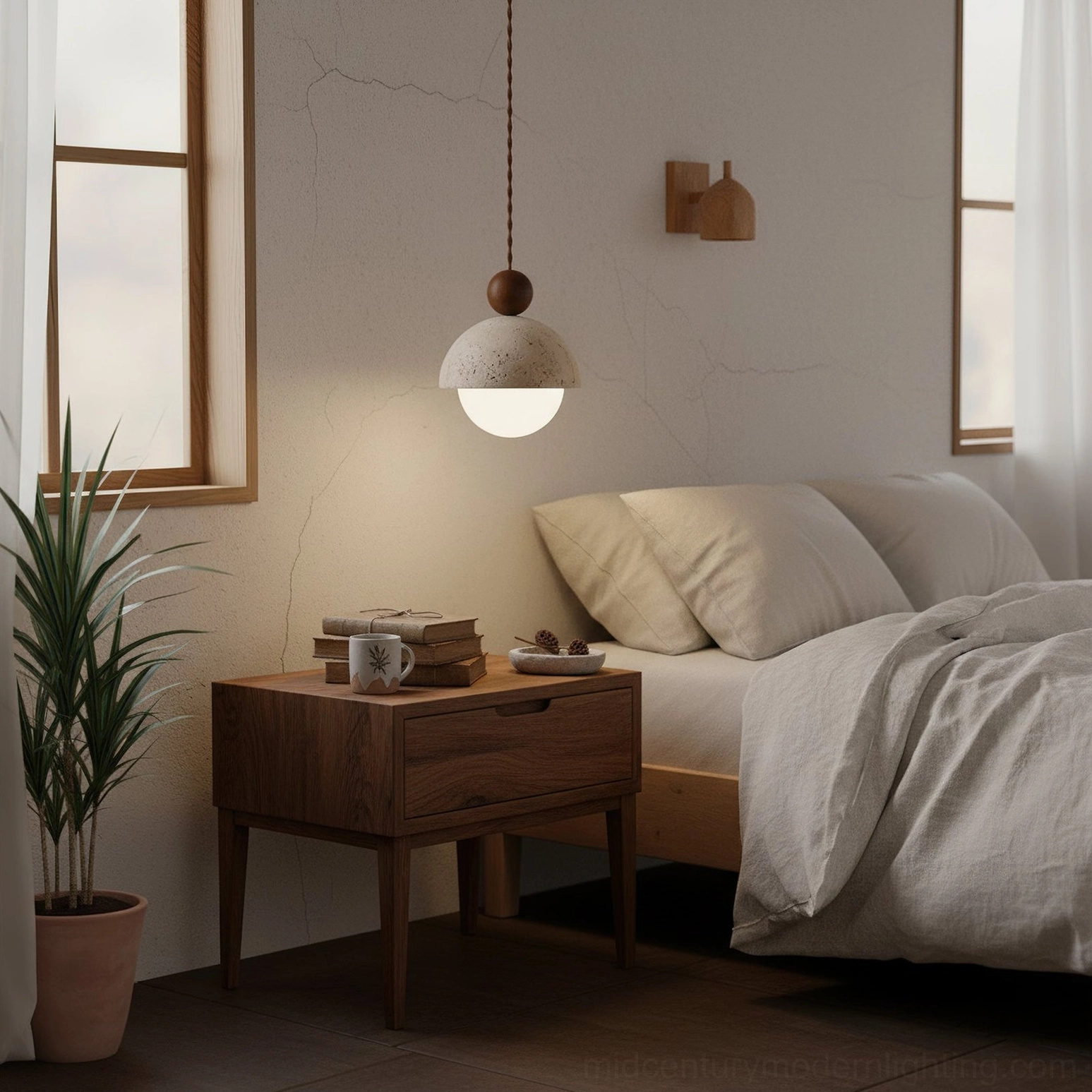 Palermo travertine pendant light material composition showing all three natural materials