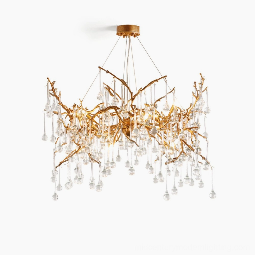 Palwa branch chandelier overhead view white background luxury rustic design hand-finished brass
