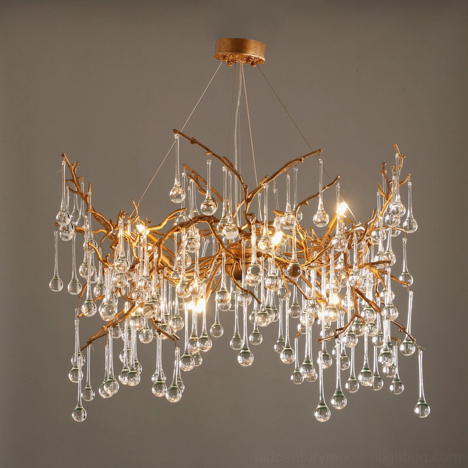 Palwa branch crystal chandelier fully illuminated abundant glass ornaments close view