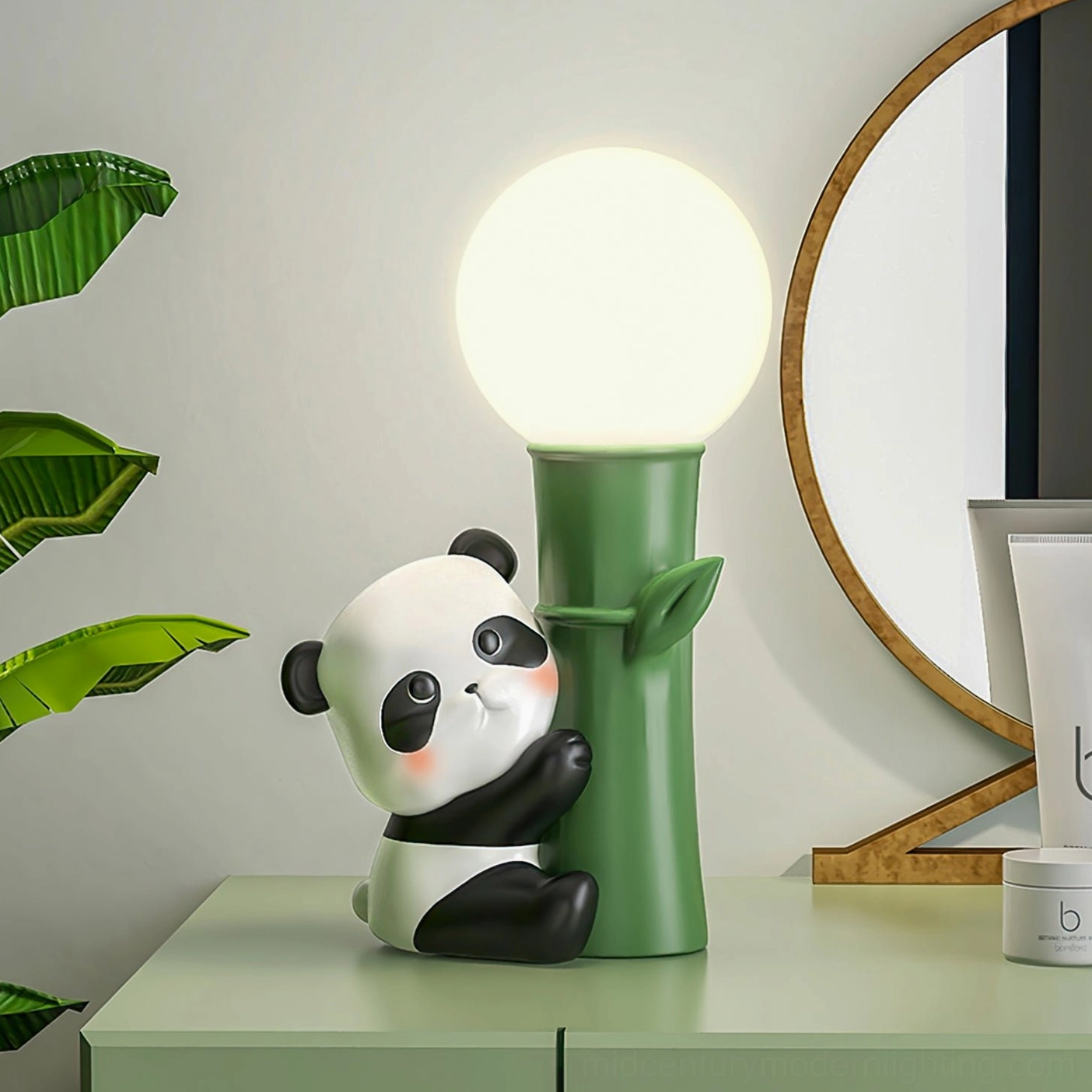 Panda Bamboo Table Lamp close-up detail view of resin construction and design craftsmanship