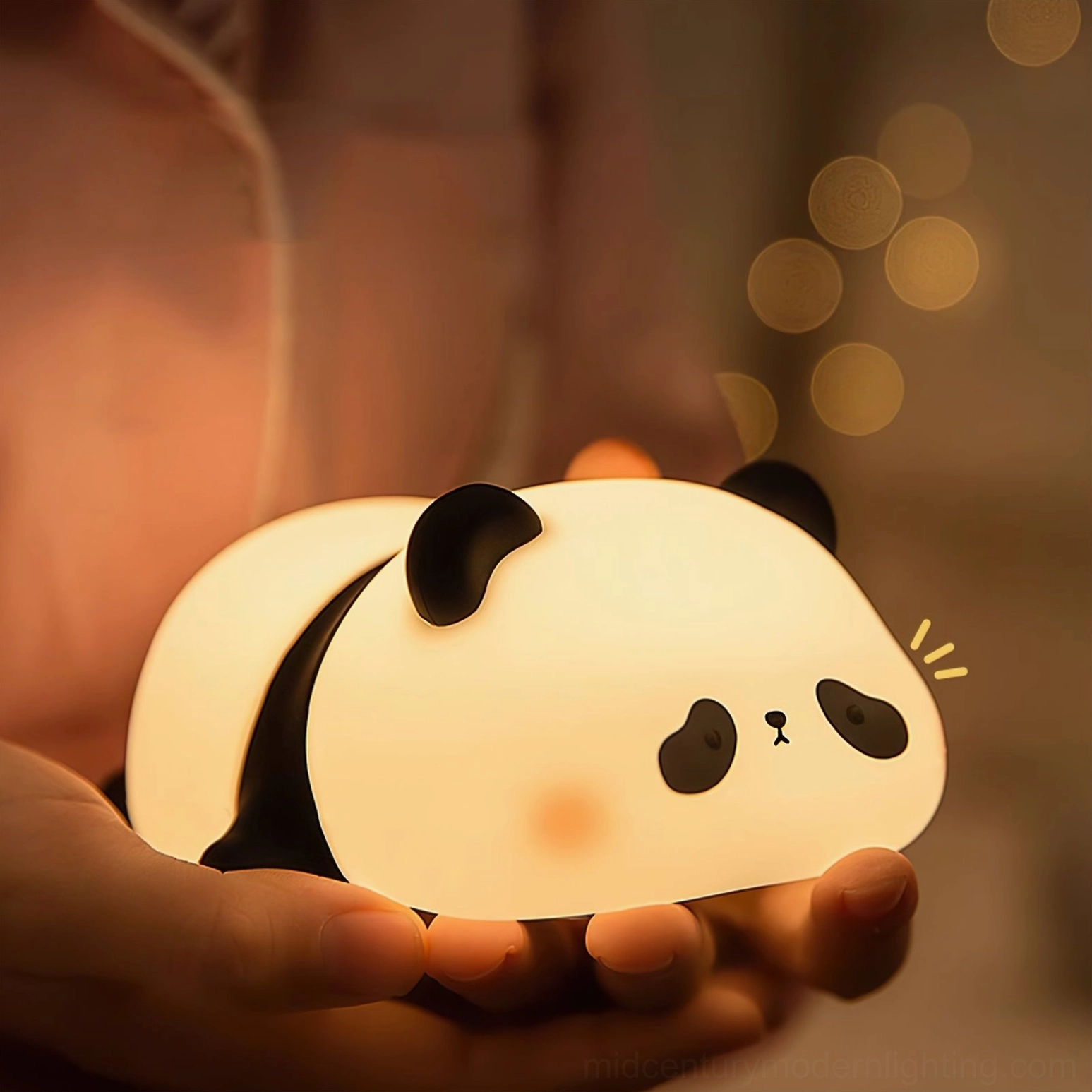 Panda silicone night light in black finish showing monochromatic contemporary design