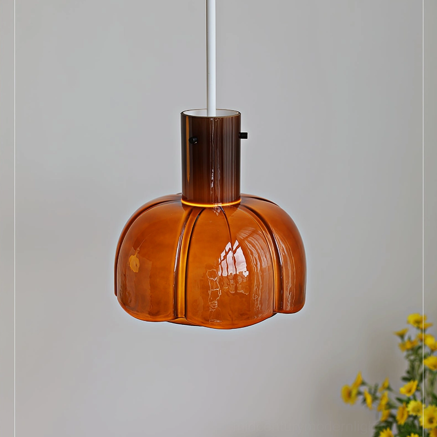 Orange Paolina glass pendant light retro vibrant finish in eclectic creative space design