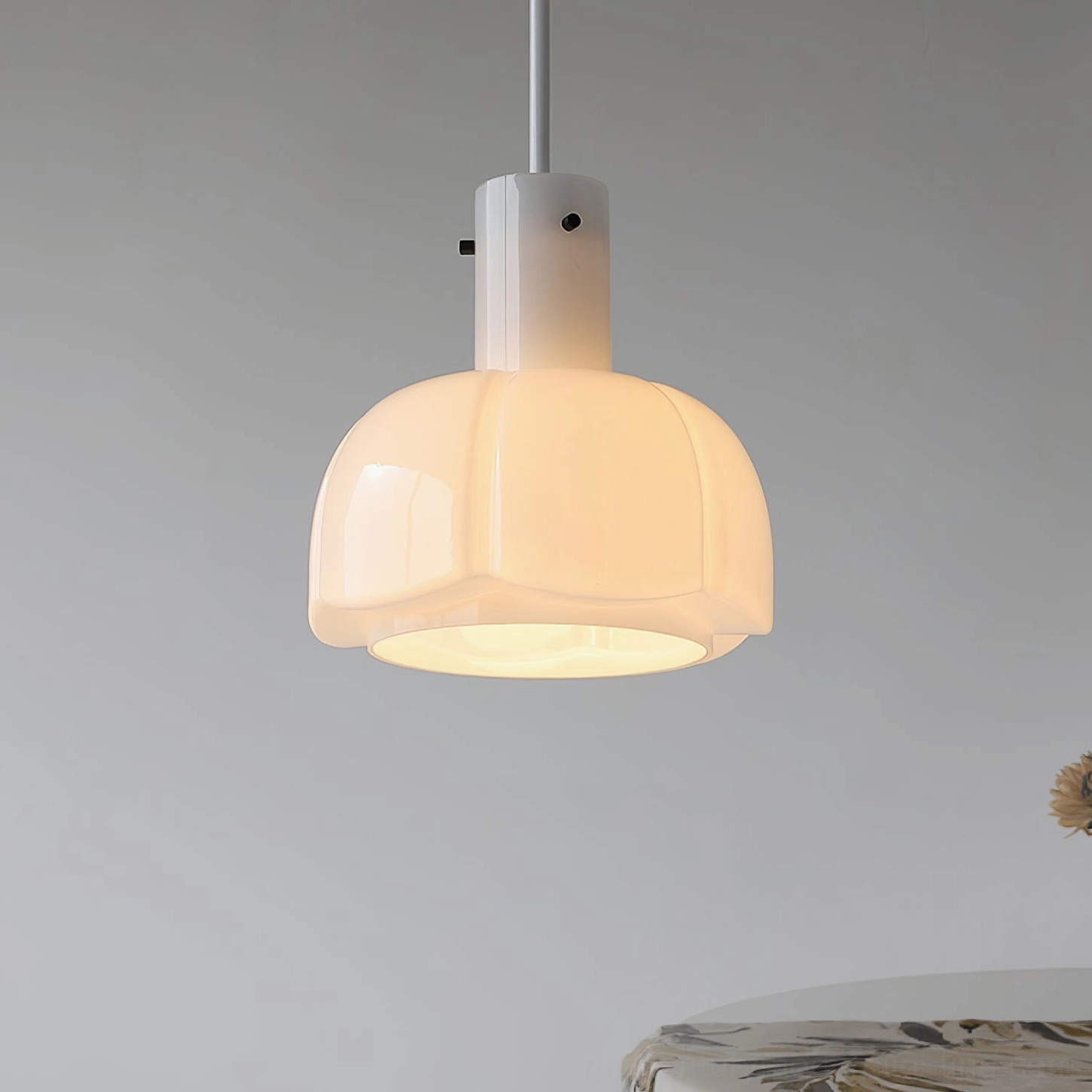 Paolina glass pendant light single fixture overhead kitchen installation view