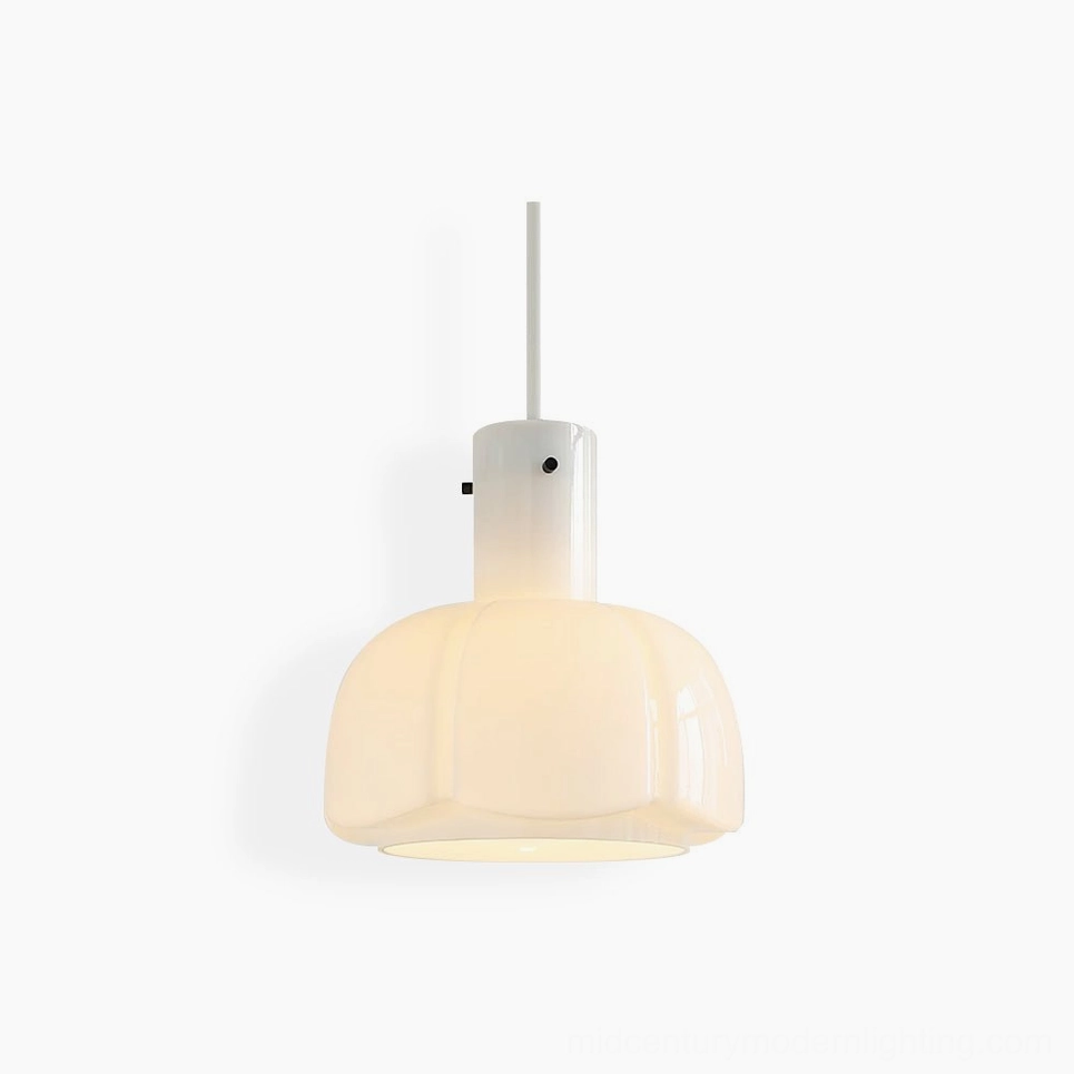 Paolina milky white glass pendant light with pumpkin shape design in minimalist Nordic style