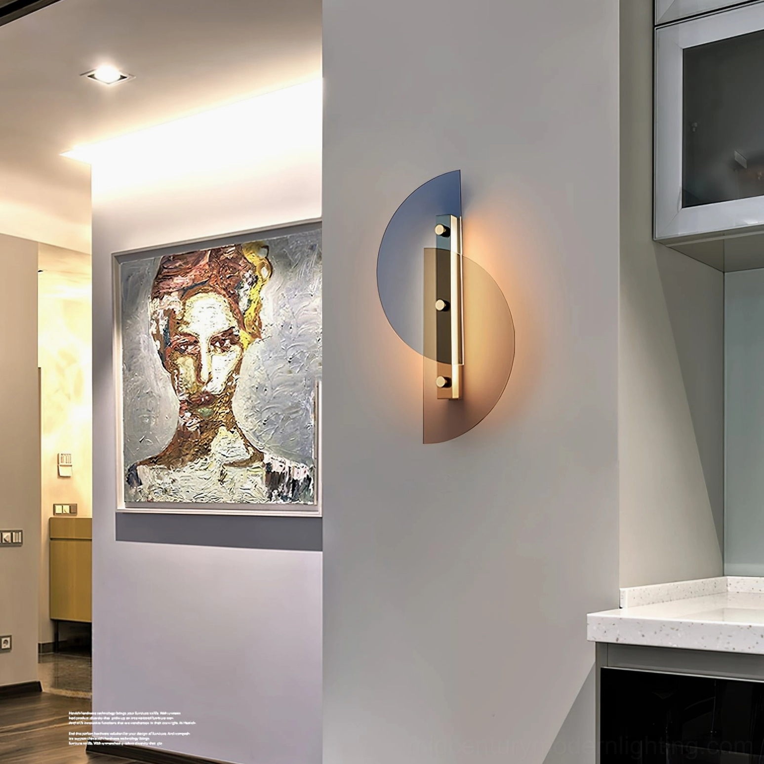 Papillon minimalist wall lamp contemporary glass panel brass detail lighting