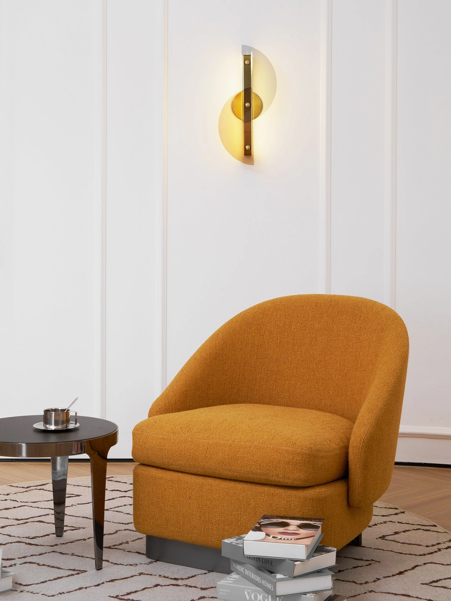 Papillon wall lamp mid-century modern design brass frame glass panel