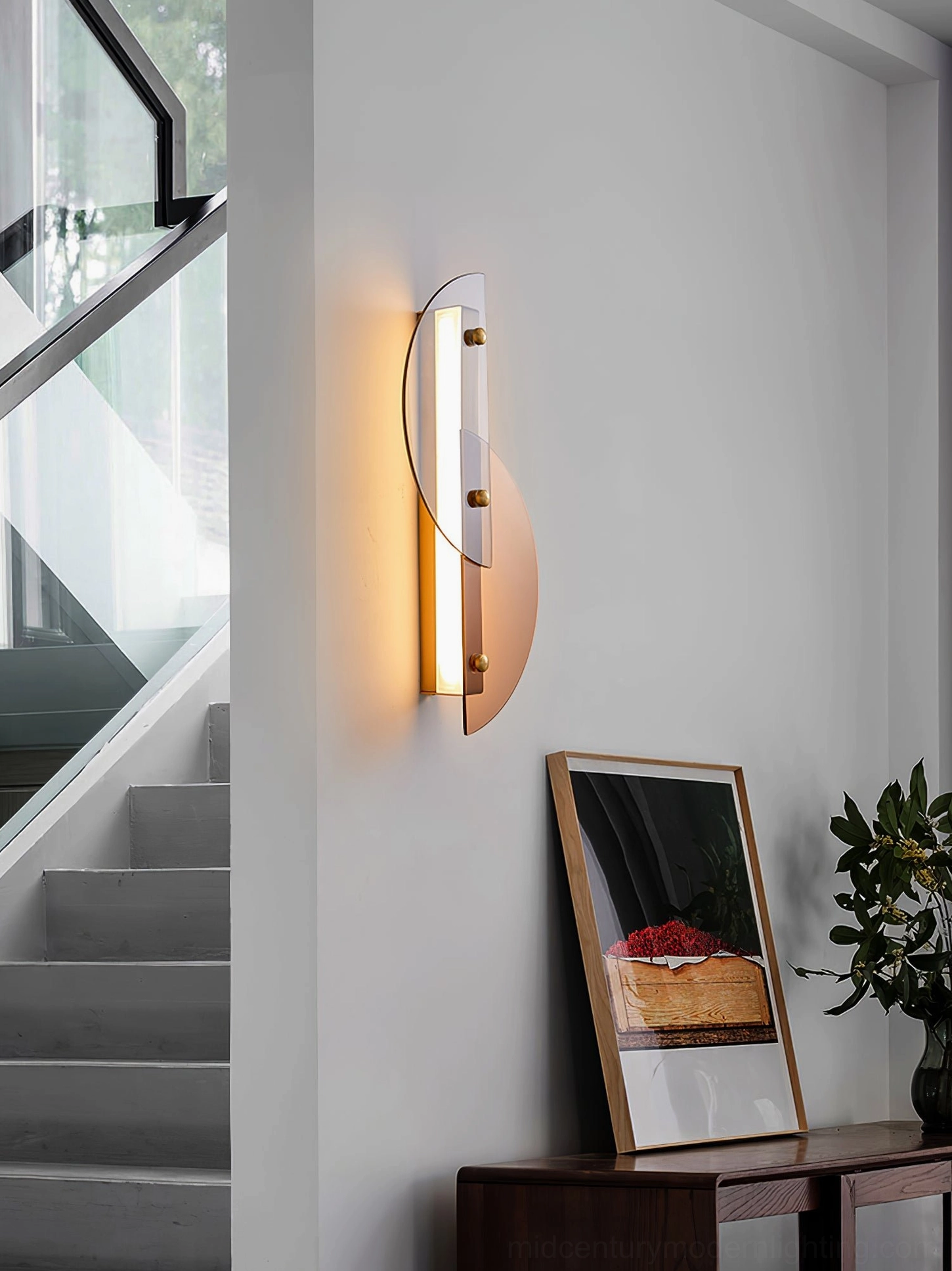 Papillon geometric wall lamp side view stairwell hallway accent lighting
