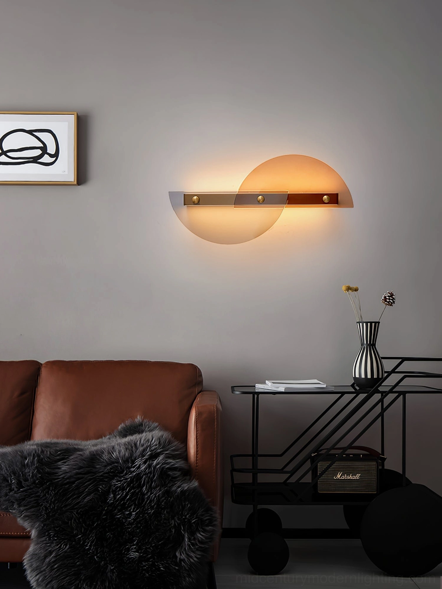 Papillon minimalist wall lamp brass metal living room lounge area warm light