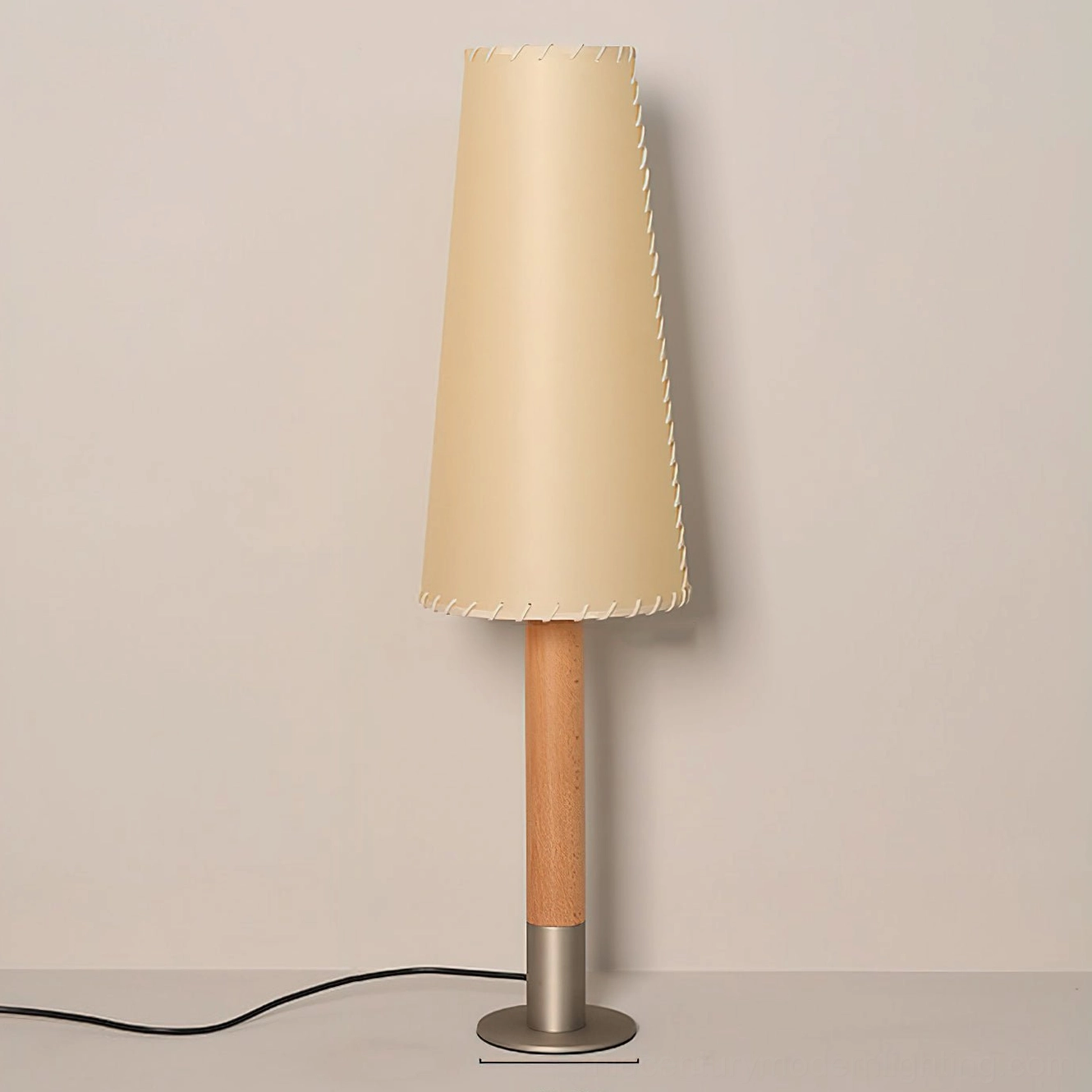 Natural wood and parchment floor lamp architectural design side profile view
