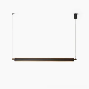 Pavilion linear LED chandelier in matte black with gold accents - modern minimalist pendant light for dining