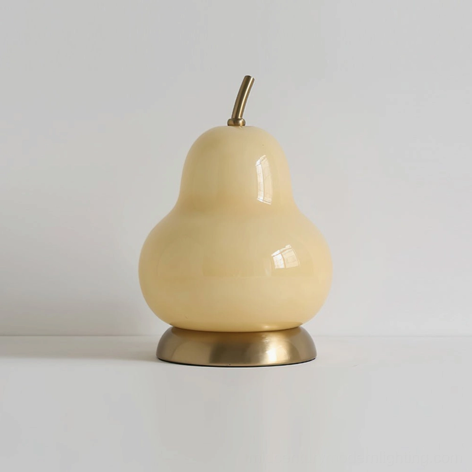 Pear glass rechargeable table lamp in cream and gold finish, USB charging cable included, contemporary home lighting