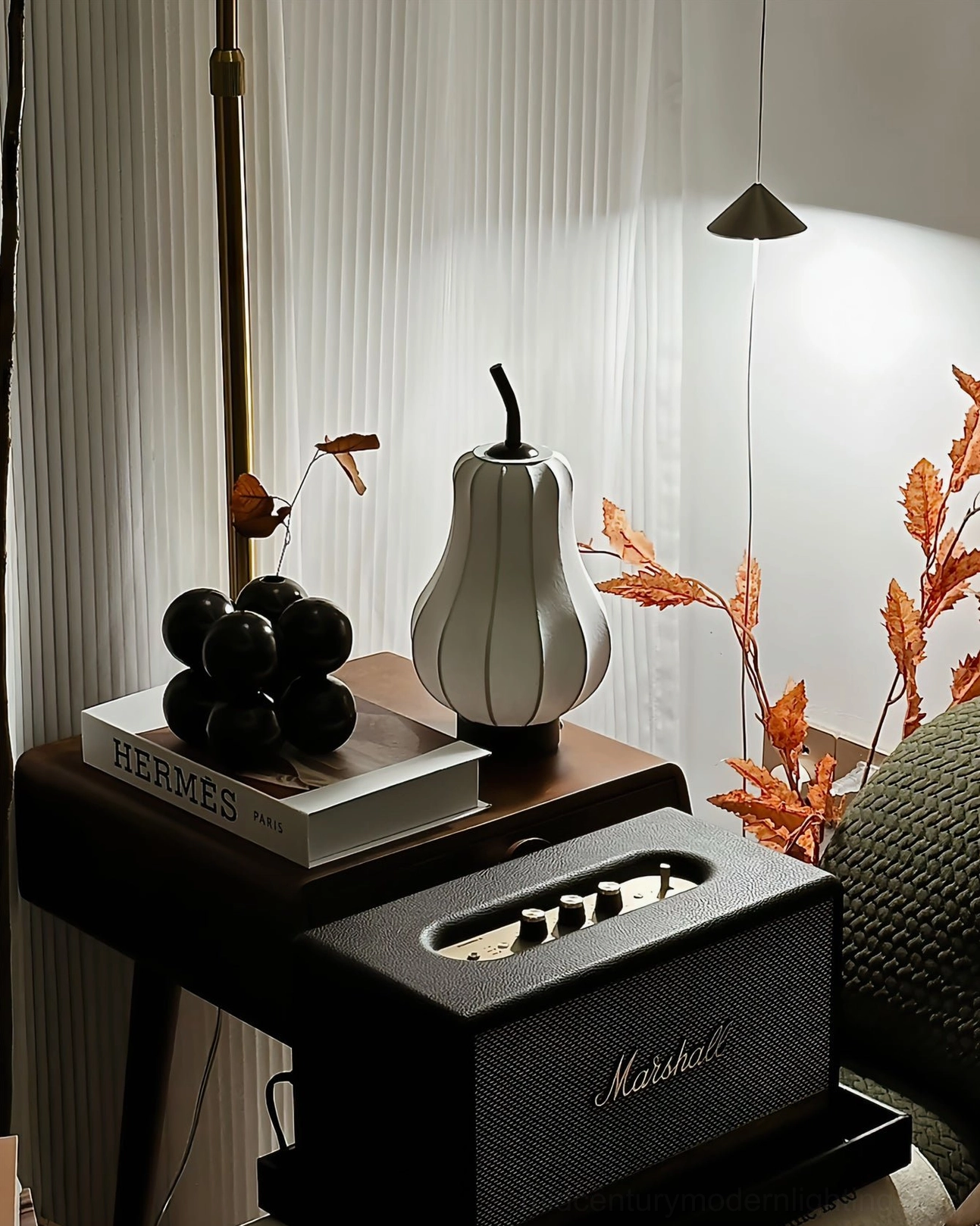 Compact pear cordless table lamp white finish side profile view