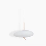 Pebbles pendant light studio shot with white frosted acrylic shade and copper rose gold metal hardware, minimalist nordic design