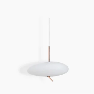 Pebbles pendant light studio shot with white frosted acrylic shade and copper rose gold metal hardware, minimalist nordic design