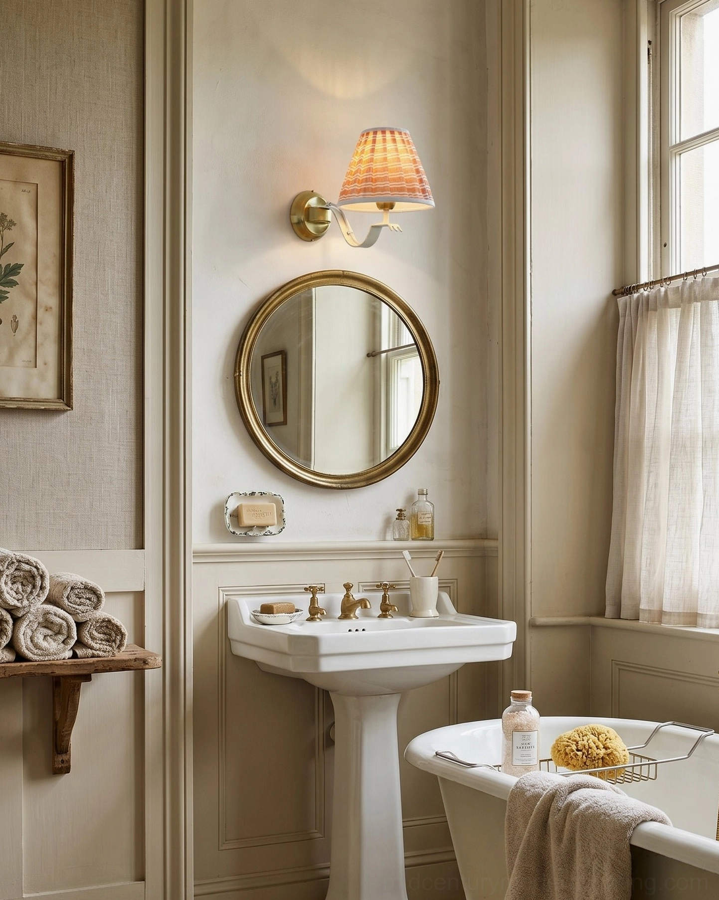 Penelope pleated wall sconce architectural detail showing cream white u-shaped bracket and brass hardware construction