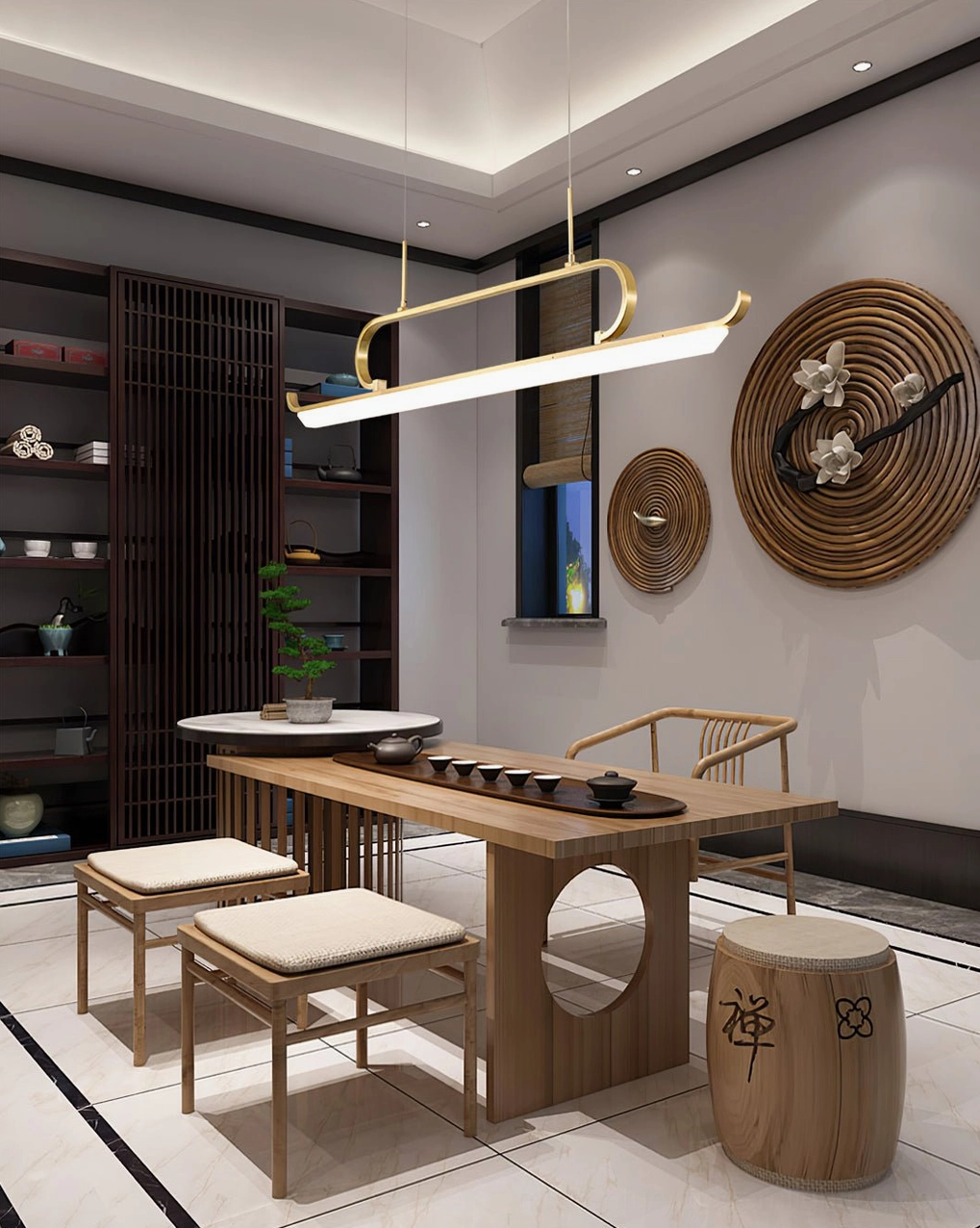 Penna LED linear chandelier product shot showing brass construction, minimalist form, and integrated LED light source