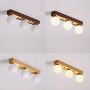 Penta wood ceiling lamp showing walnut and light wood base color options flat lay view