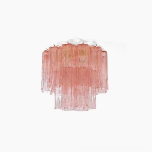 Peony Glass Ceiling Light in Pink & Gold finish, overhead studio view showcasing tiered textured glass design