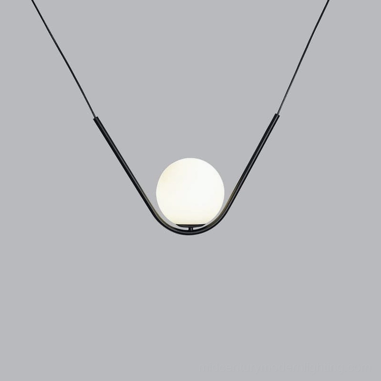 Perle large statement pendant lamp in black finish with frosted white glass globe for dining rooms
