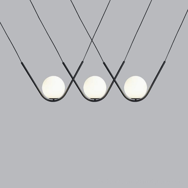 Perle three-head linear pendant light in matte black finish modern suspension lighting