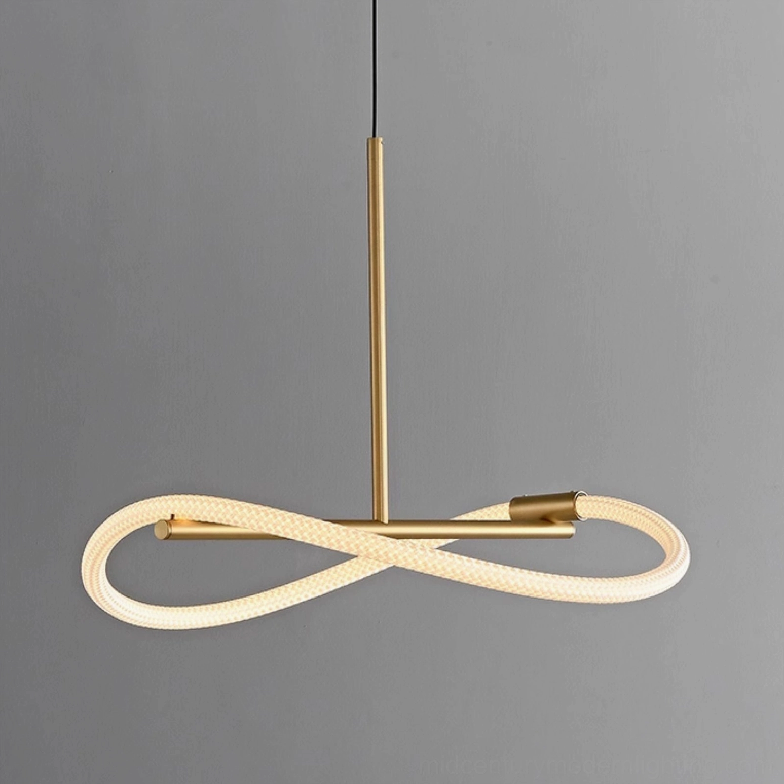 Perpetual Infinity Pendant Lamp brushed brass finish with metal support rod - front flat studio view
