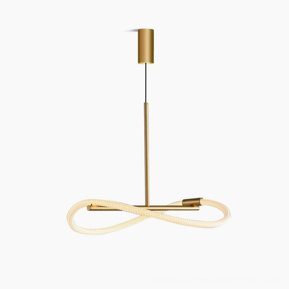 Perpetual Infinity Pendant Lamp in brushed brass - sculptural loop design with integrated LED, side-front studio view