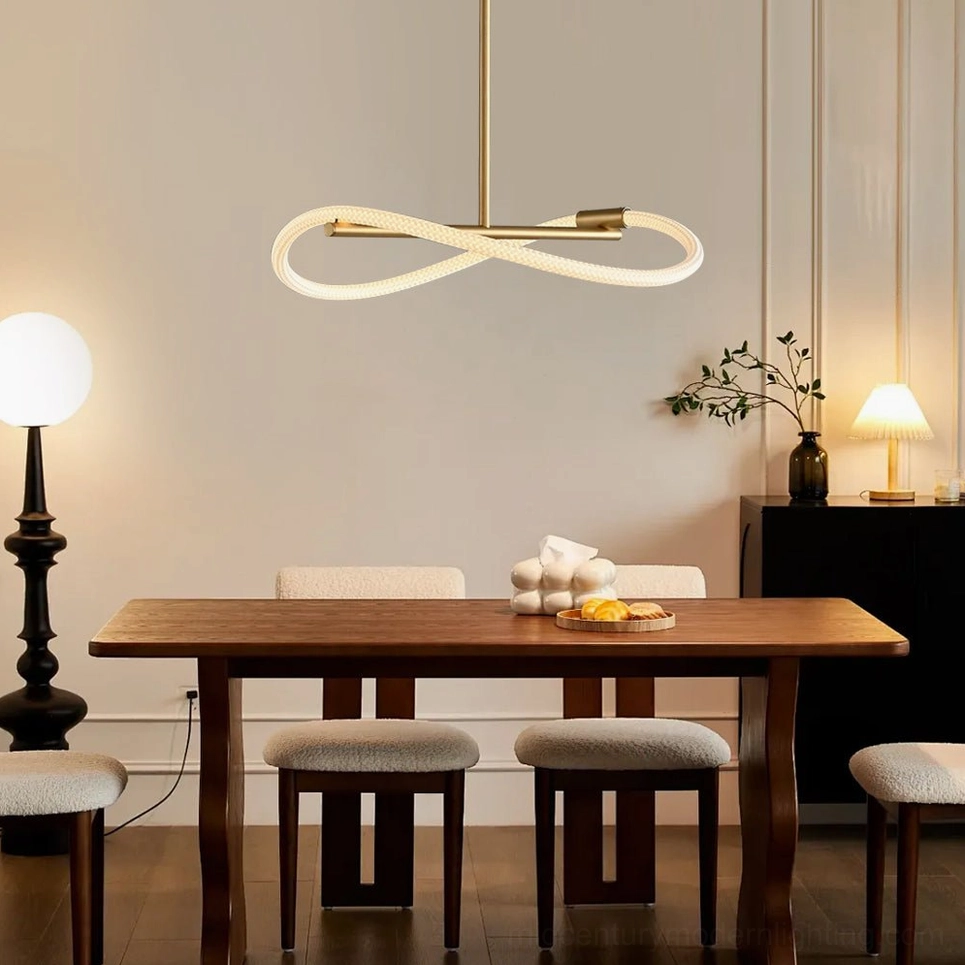 Perpetual Infinity Pendant Lamp suspended over modern dining table with warm ambient lighting in contemporary dining room