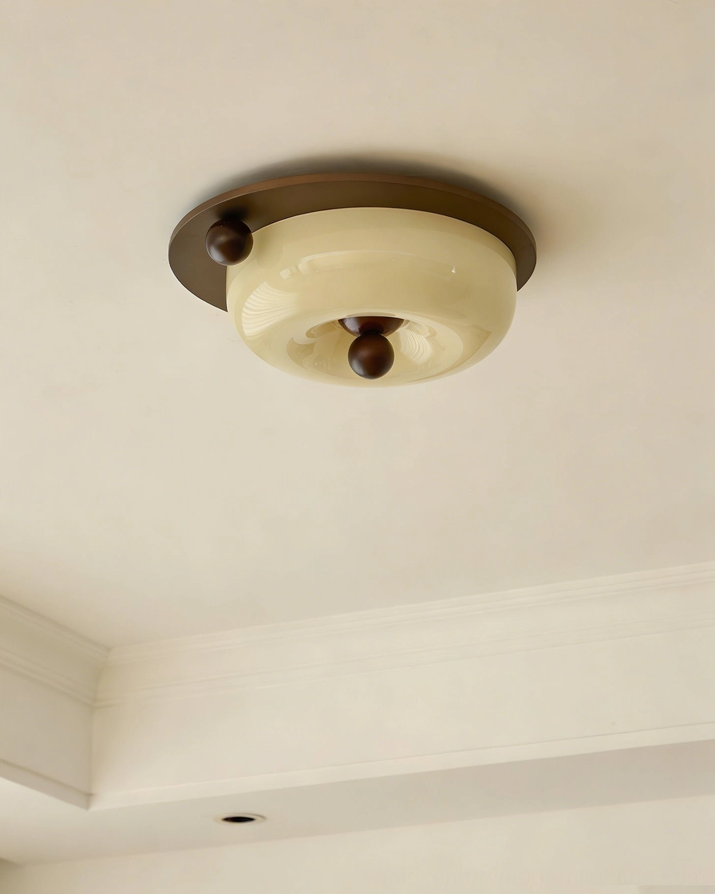 Perth mid-century modern pleated ceiling light, full fixture overhead view with integrated LED warm glow