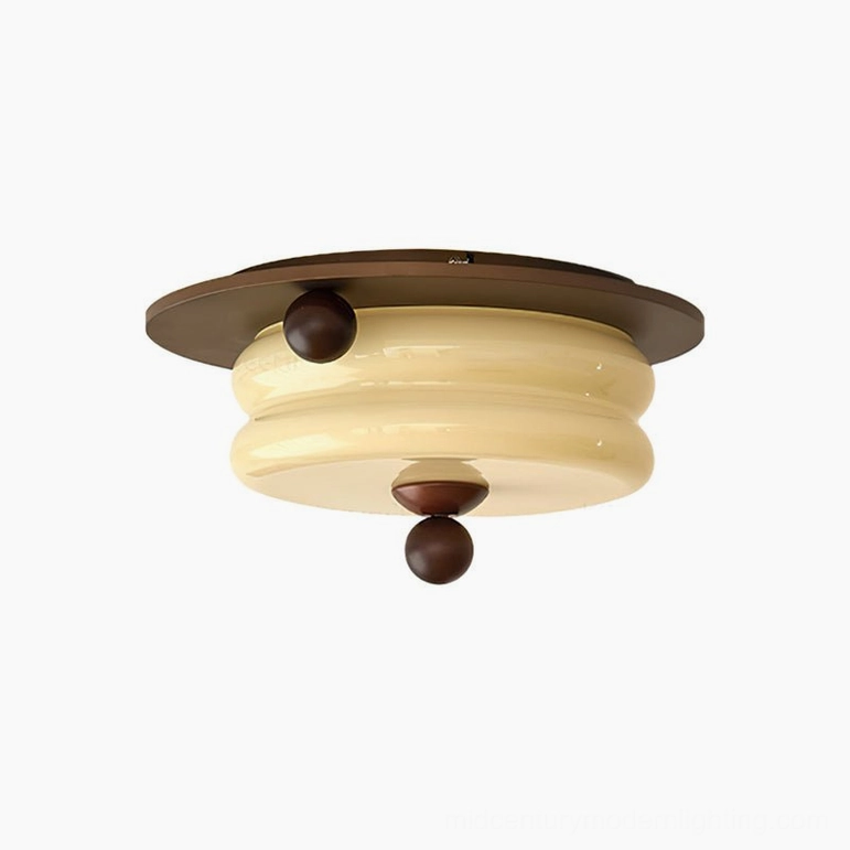 Perth Model C flush mount ceiling lamp, pleated glass shade walnut base product view