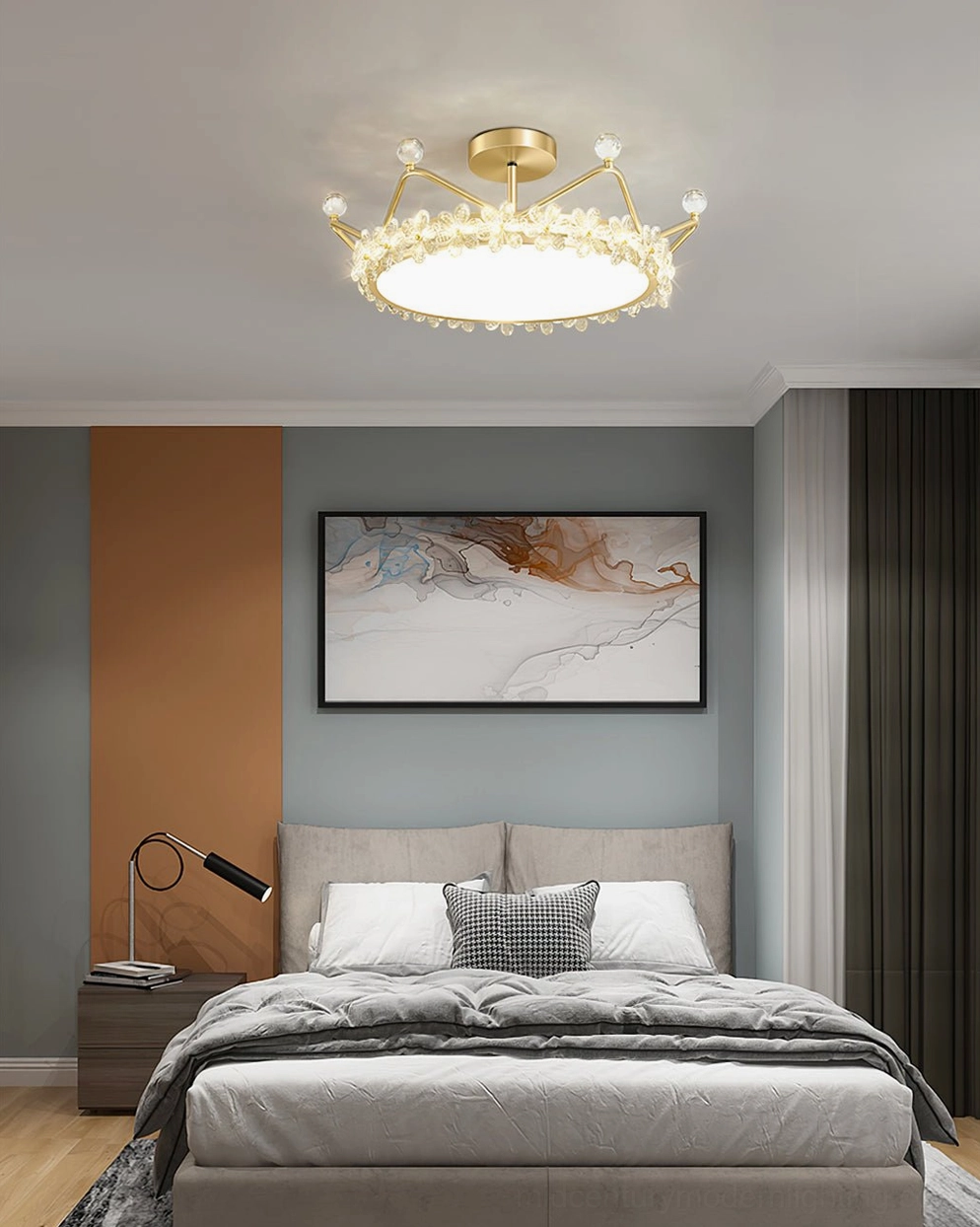Petal crown crystal ceiling light fixture size comparison and product showcase, front flat angle view