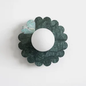 Luxury green marble petal wall lamp with hand-carved scalloped edges and light diffuser detail