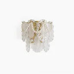 Petal Pearl Wall Light front view with layered glass petals and gold iron frame on white background