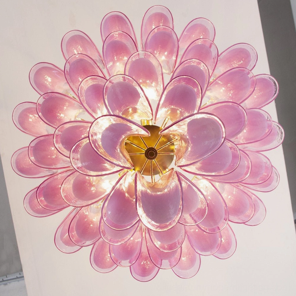 Petal Rain Chandelier Murano glass craftsmanship detail, individual petal precision, artisan quality