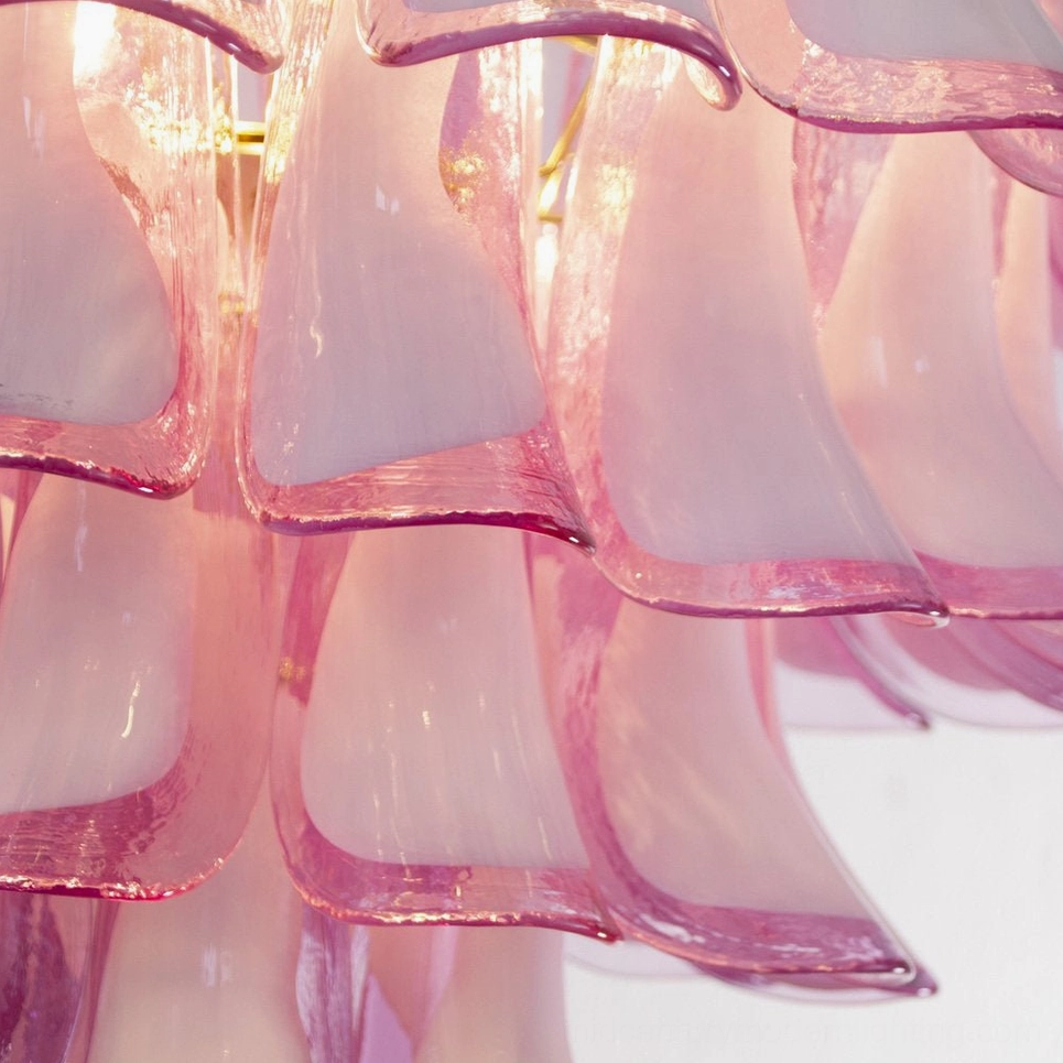 Petal Rain Murano Glass Chandelier structural detail, layered petal construction, metal frame