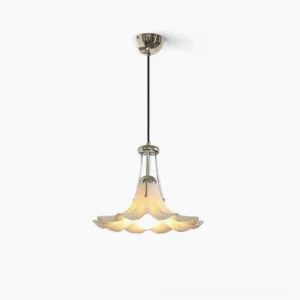 Petalia ceramic pendant light with scalloped white shade and polished chrome hardware, front view on white background