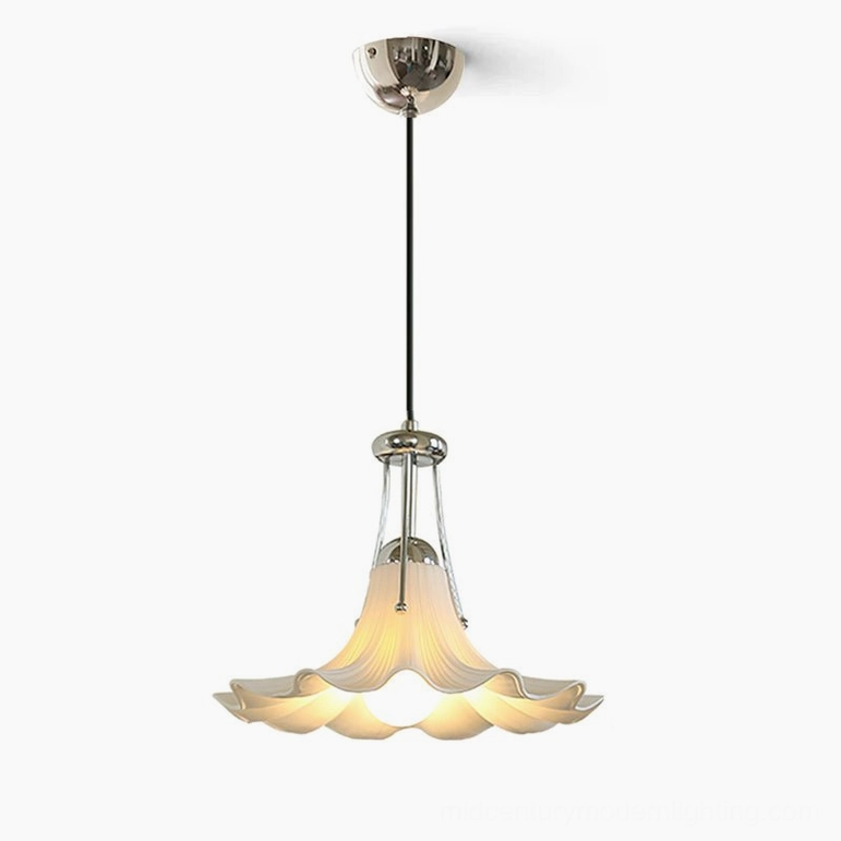 Petalia ceramic pendant light white and chrome, product showcase image for size comparison