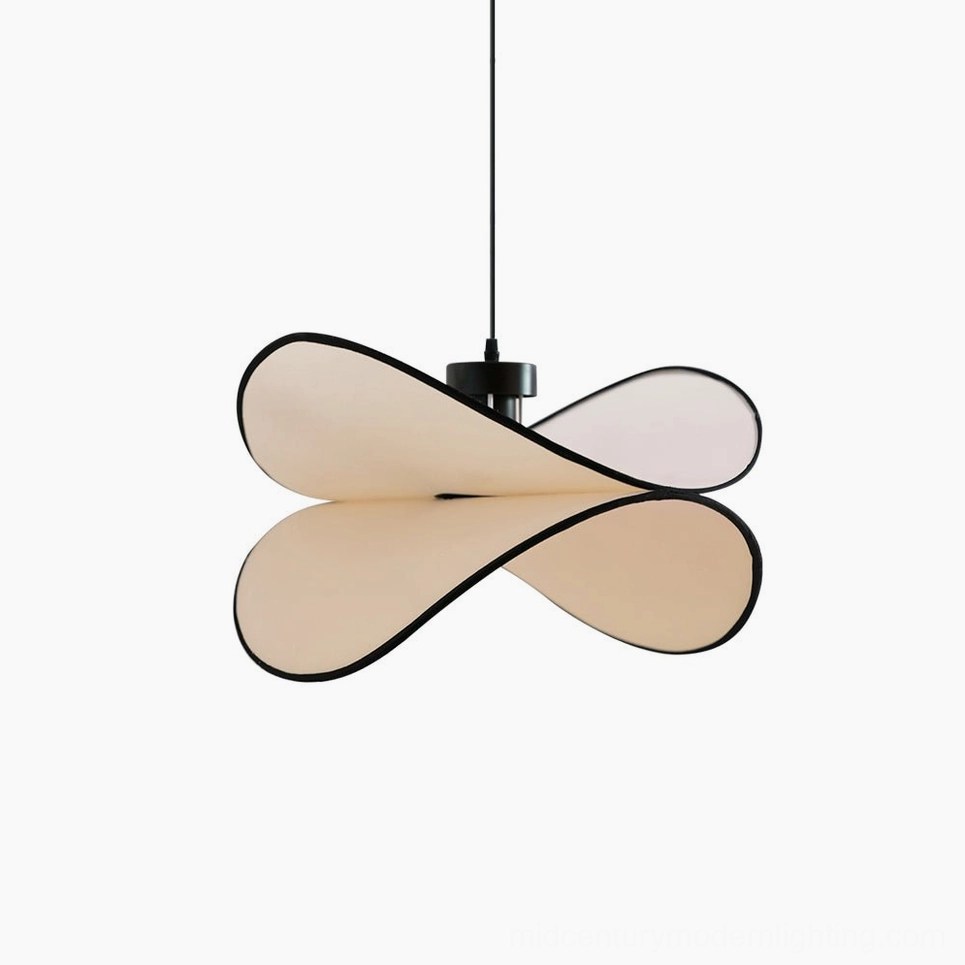 Petalo medium pendant lamp 60cm diameter beige fabric shade installation