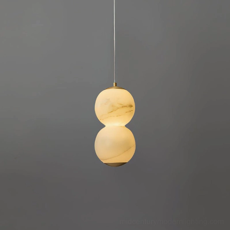 Petite stacked alabaster globe pendant accent lighting natural stone warm LED