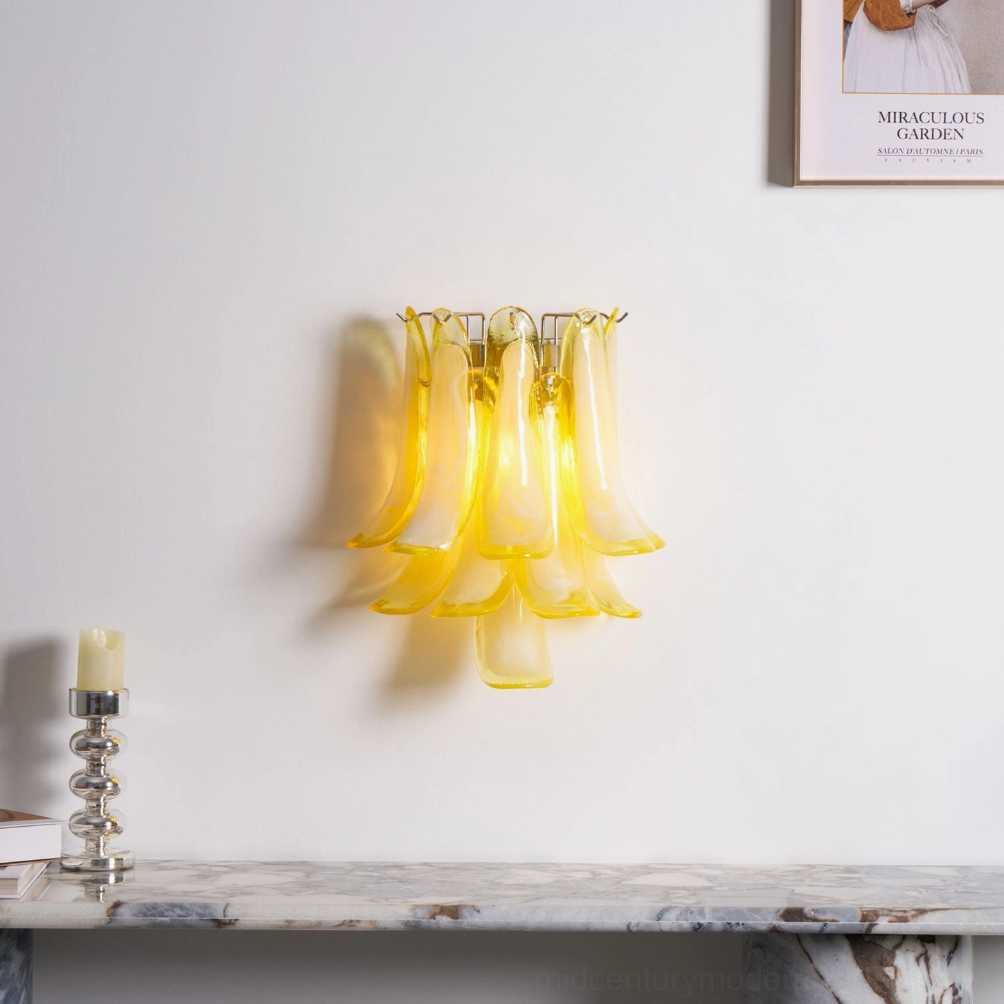 Petral wall sconce architectural glass fixture, modern sculptural accent lighting installation