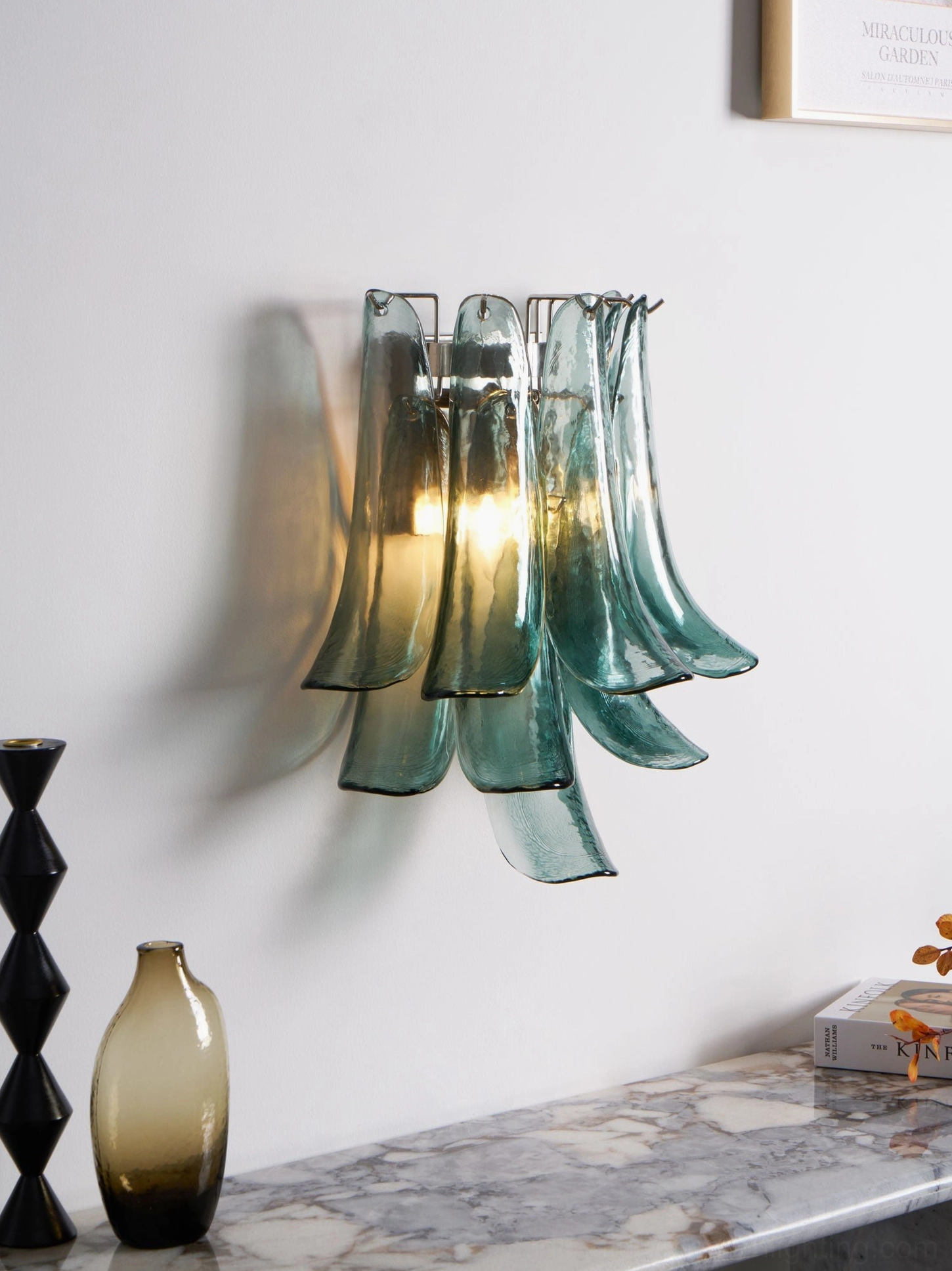 Petral handcrafted Murano glass wall sconce, layered petal design with soft diffused illumination