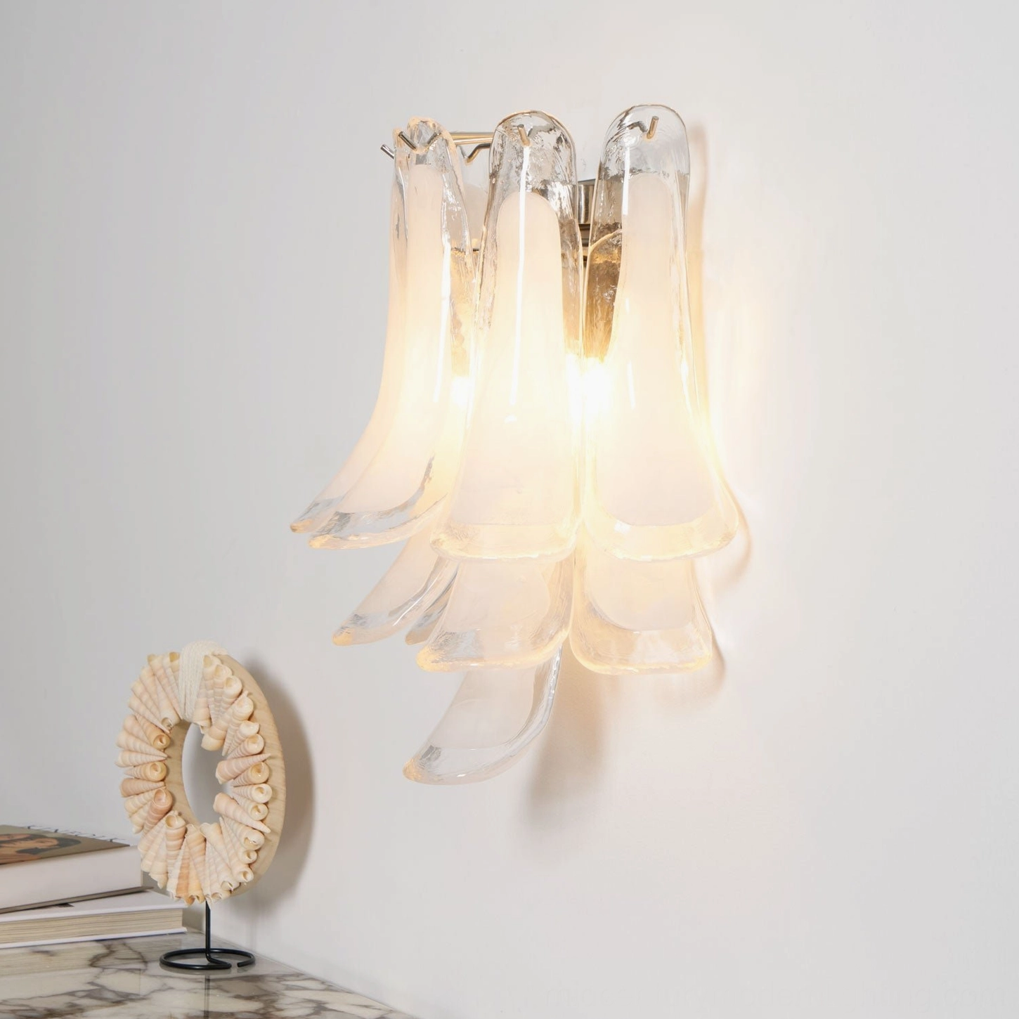 Petral handcrafted glass wall sconce, sculptural petal arrangement, modern artistic fixture