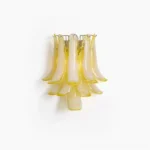 Petral Murano glass wall sconce with yellow gradient hand-sculpted glass petals and brushed nickel metal frame, front studio view