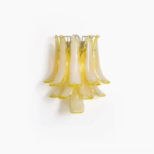 Petral Murano glass wall sconce with yellow gradient hand-sculpted glass petals and brushed nickel metal frame, front studio view