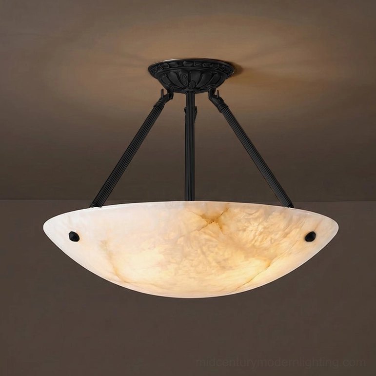 Piedmont alabaster bowl pendant lamp in black and white alabaster color option - contemporary contrast aesthetic for modern homes