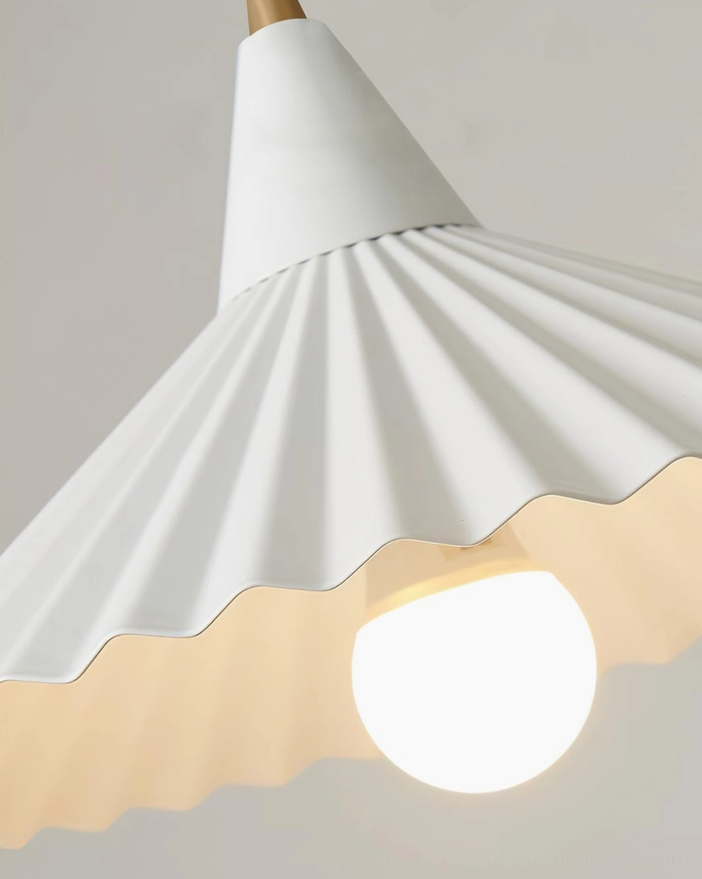 White Pieghe mid-century pendant lamp with suspension cable in contemporary Nordic home setting