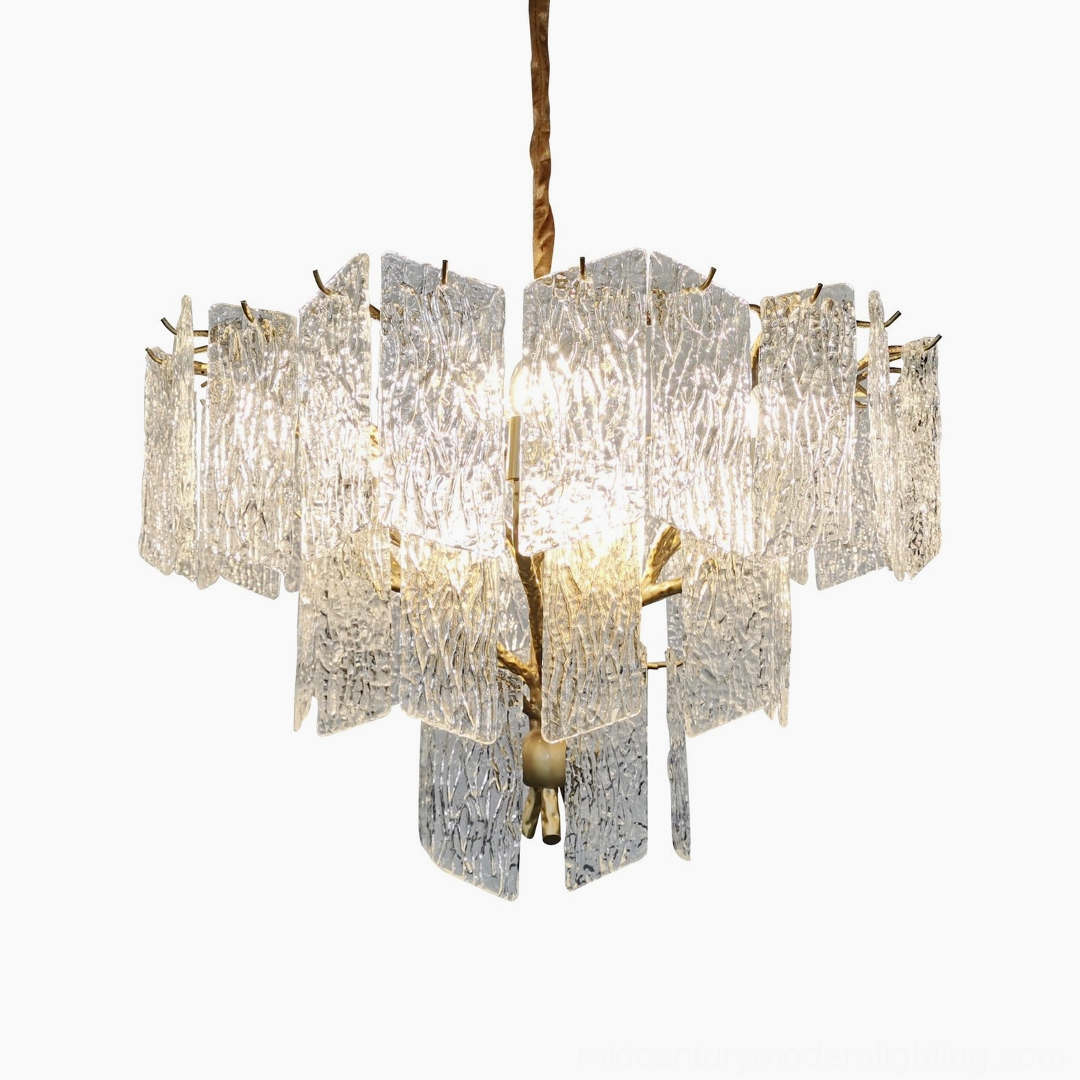 Piemonte mid-century modern chandelier showcasing organic branch-inspired design with crystal glass elements