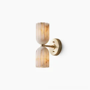 Piermont alabaster wall sconce with dual fluted shades and brass hardware - modern luxury two-light wall fixture