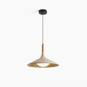 Piero cement and wood pendant lamp front studio view minimalist japandi design