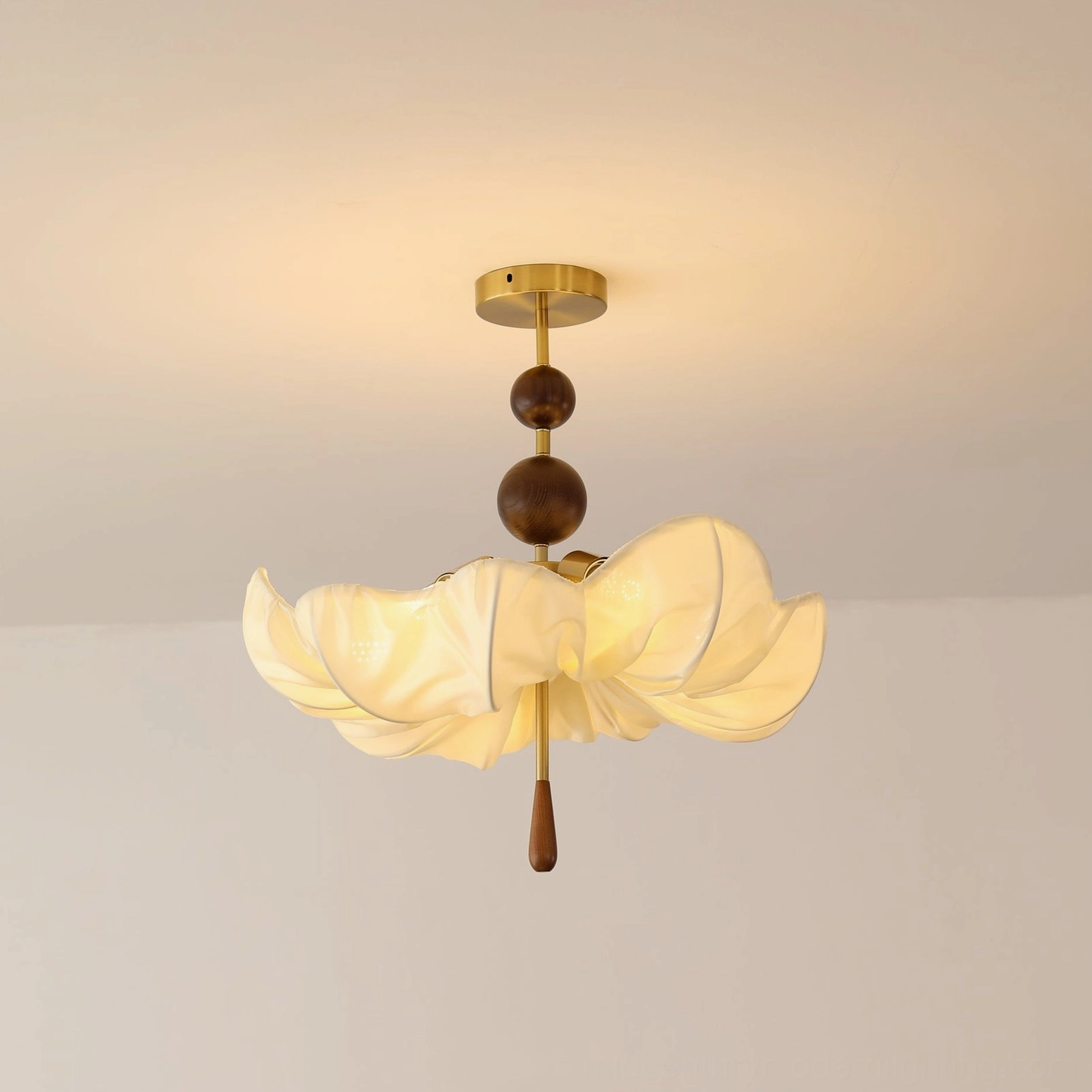 Pinctada fabric ceiling chandelier full product view showing sculptural organic form and construction