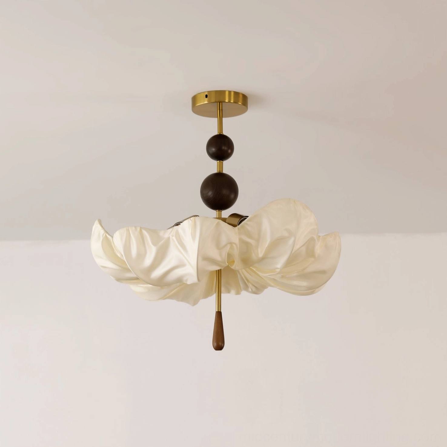 Pinctada ceiling light suspended view showcasing fabric shade layering and light diffusion design